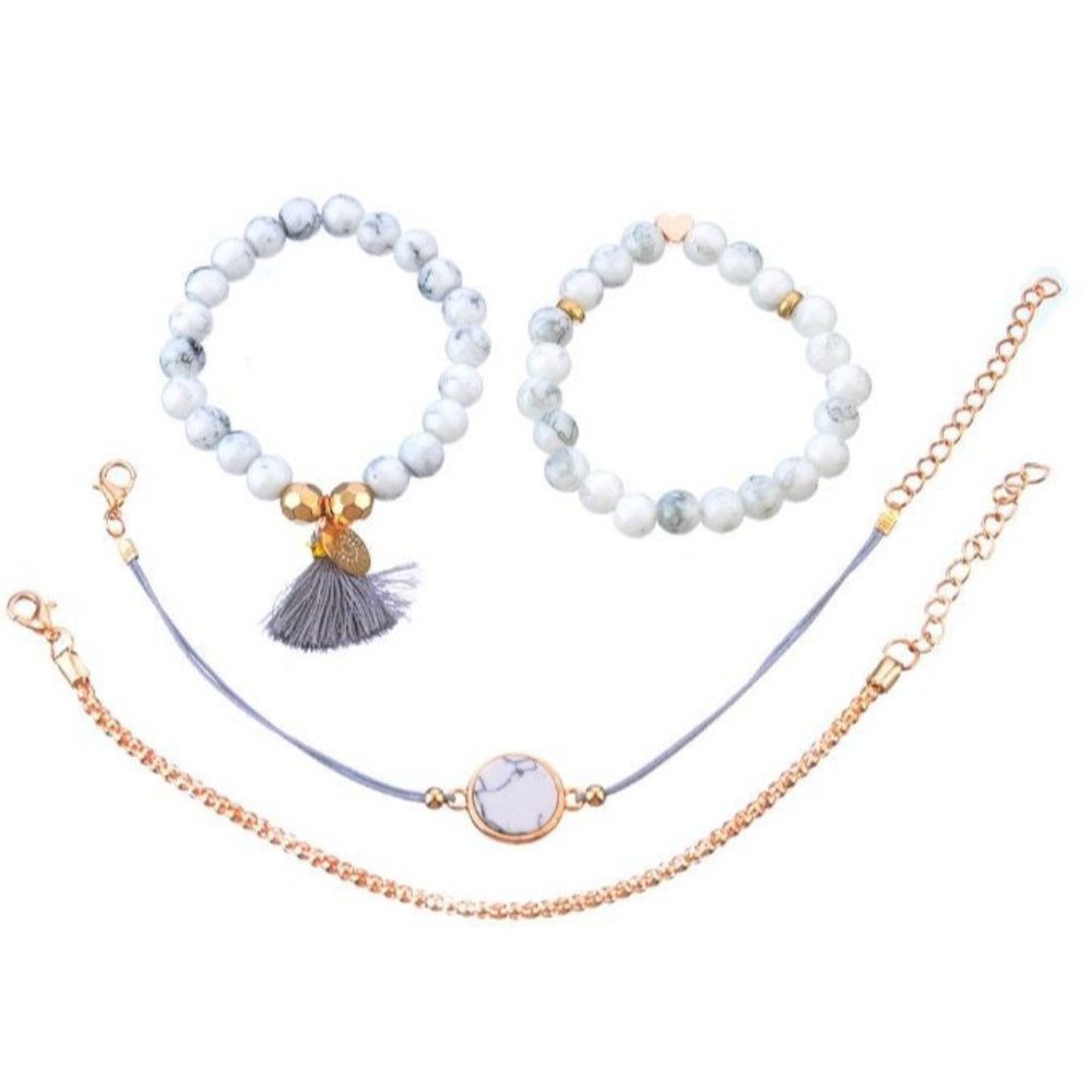 White marble bead bracelets set - Picture 4 of 5